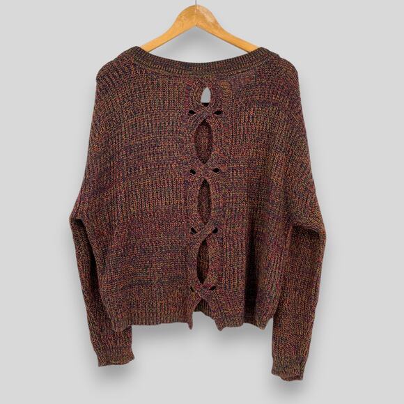 Express Multicolor Marled Open-Back Cable Knit Sweater Women’s Medium - Picture 1 of 8